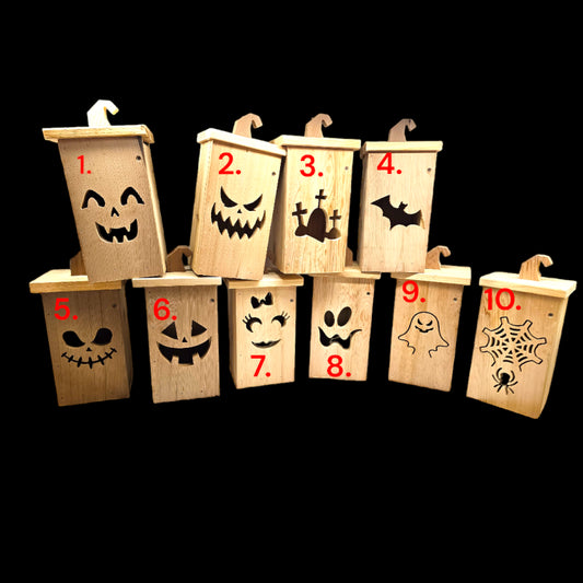 Cedar Halloween Lanterns with flickering LED tea light included - 10 Designs Mix n Match