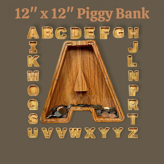 Wood Alphabet Letter Piggy Bank - Extra Large 12"x 12"