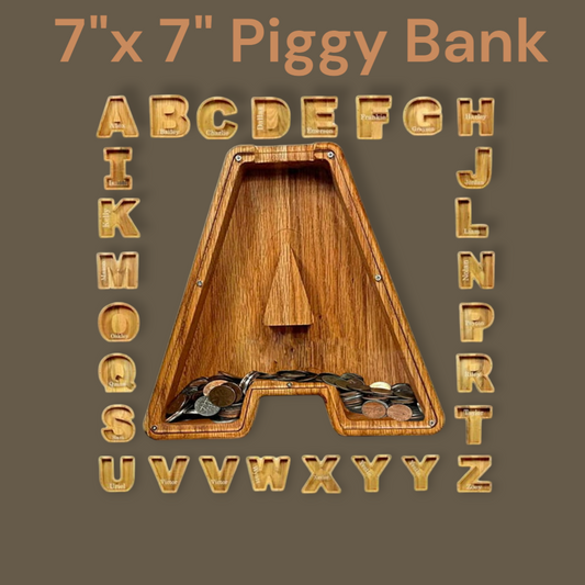 Wood Alphabet Letter Piggy Bank - Small 7" x 7"