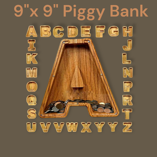 Wood Alphabet Letter Piggy Bank - Large 9"X 9"