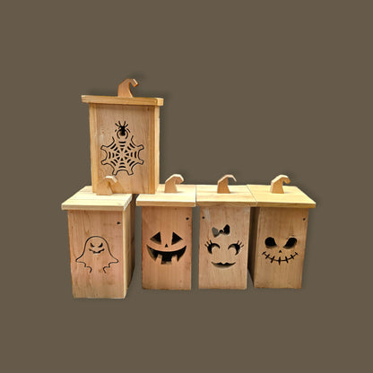 Cedar Halloween Lanterns with flickering LED tea light included - 10 Designs Mix n Match