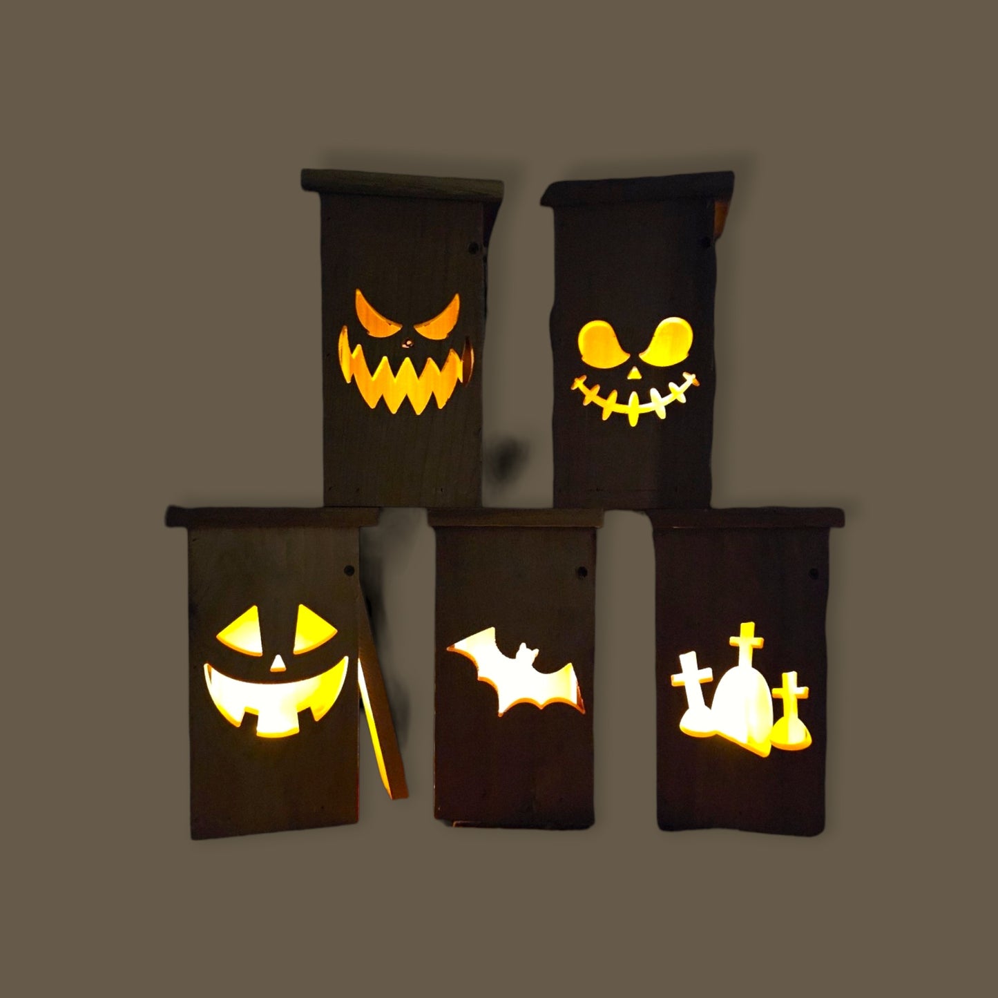 Cedar Halloween Lanterns with flickering LED tea light included - 10 Designs Mix n Match