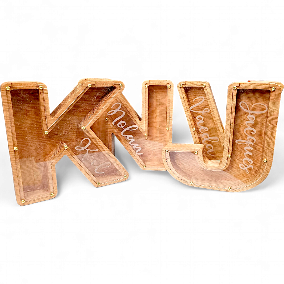 Wood Alphabet Letter Piggy Bank - Large 9"X 9"
