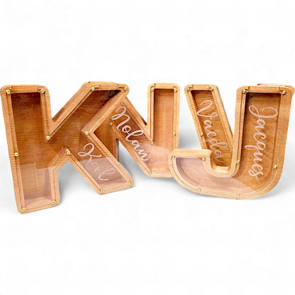 Wood Alphabet Letter Piggy Bank - Large 9"X 9"