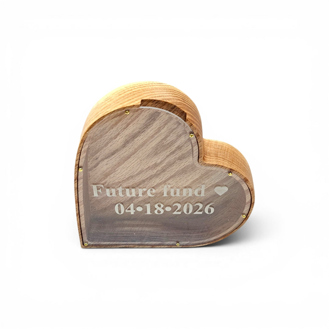 Wood Heart Piggy Bank - Large
