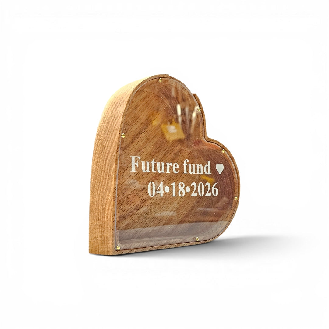 Wood Heart Piggy Bank - Large